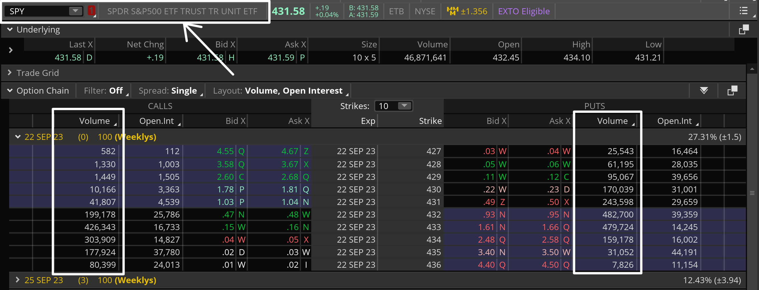 spy options chain liquidity